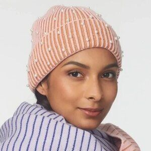 NEW LELE SADOUGHI Embellished Striped Ribbed Beanie Pink Multi for women 364mn